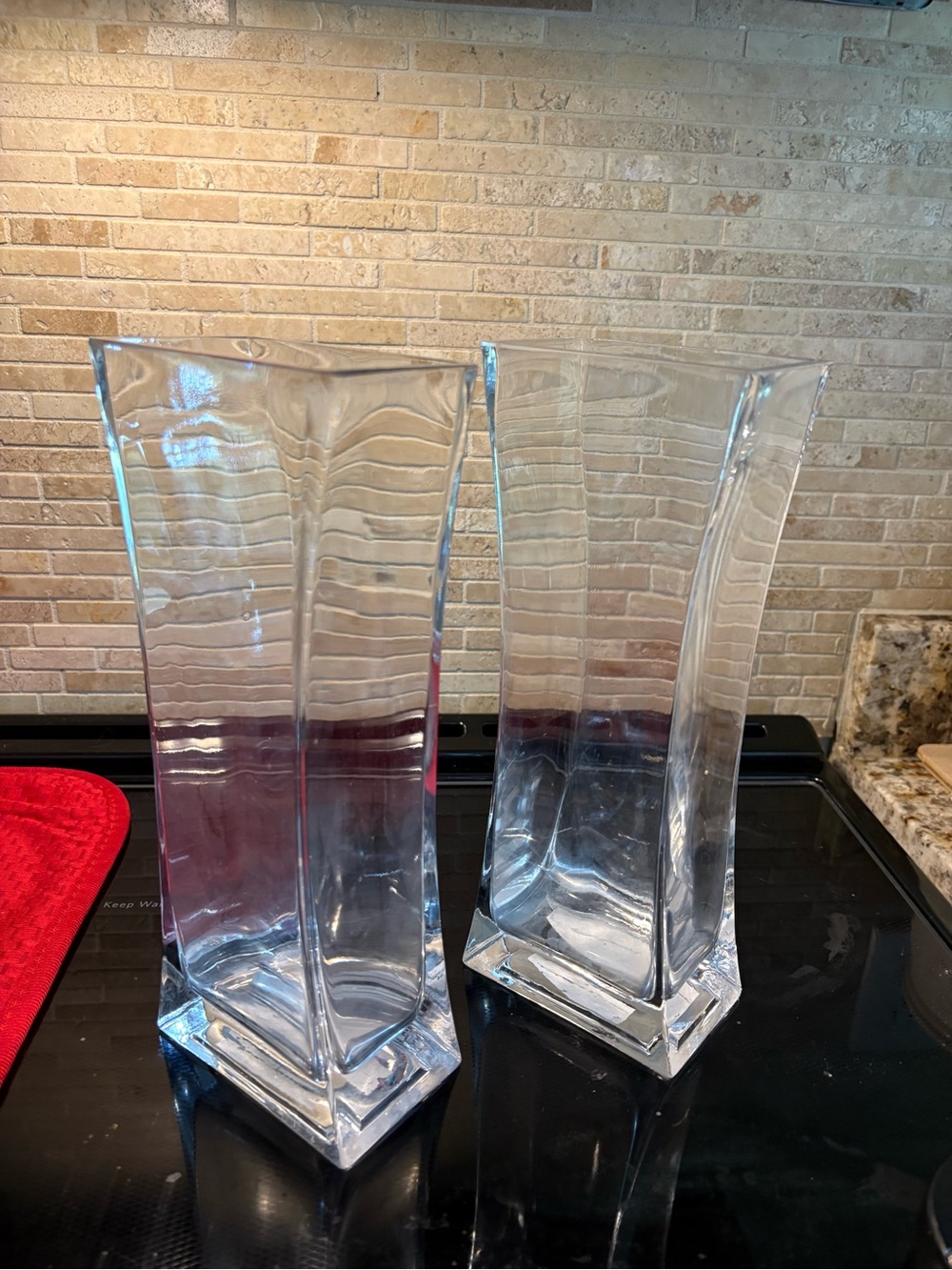 Set of 2 Glass Square Flute Vases